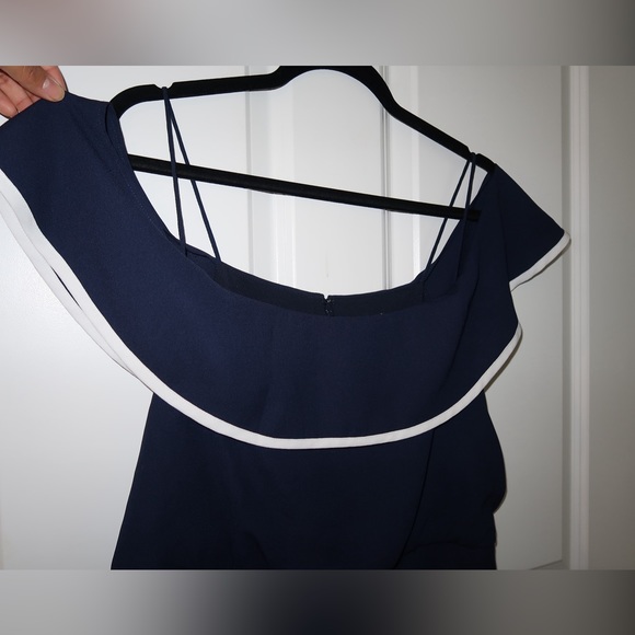 Off-The-Shoulder Jumpsuit . Navy / White . Worn twice - Picture 5 of 6